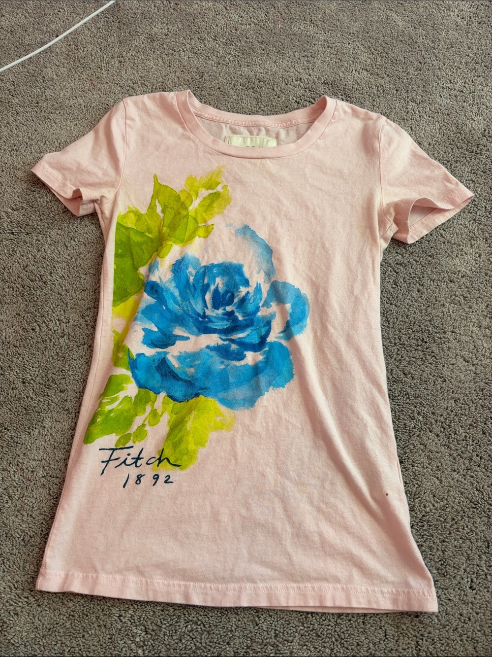 Abercrombie & Fitch Light Pink Tee with Blue Floral Print